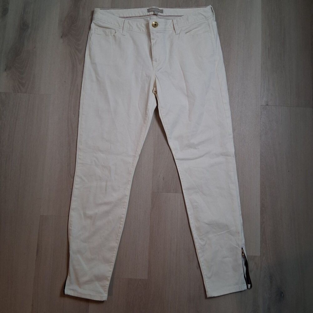 Banana Republic Skinny Pants Womens 30 Cream Tone Zip Hems